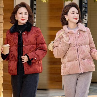 Middle-aged Mother Padded Jacket Fashion Padded Jacket Thickened Disc Button Fur Collar Padded Jacket Winter Warm