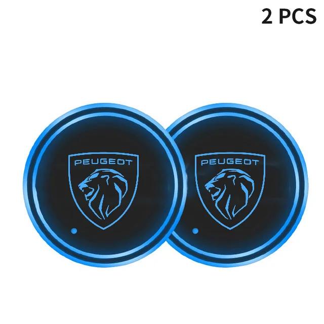 1/2Pcs 7 Color LED Car Cup Holder Light Luminous Coaster Water Cup Pad For Peugeot 308 408 508 RCZ BBA 208 3008 2008 206 207 307
