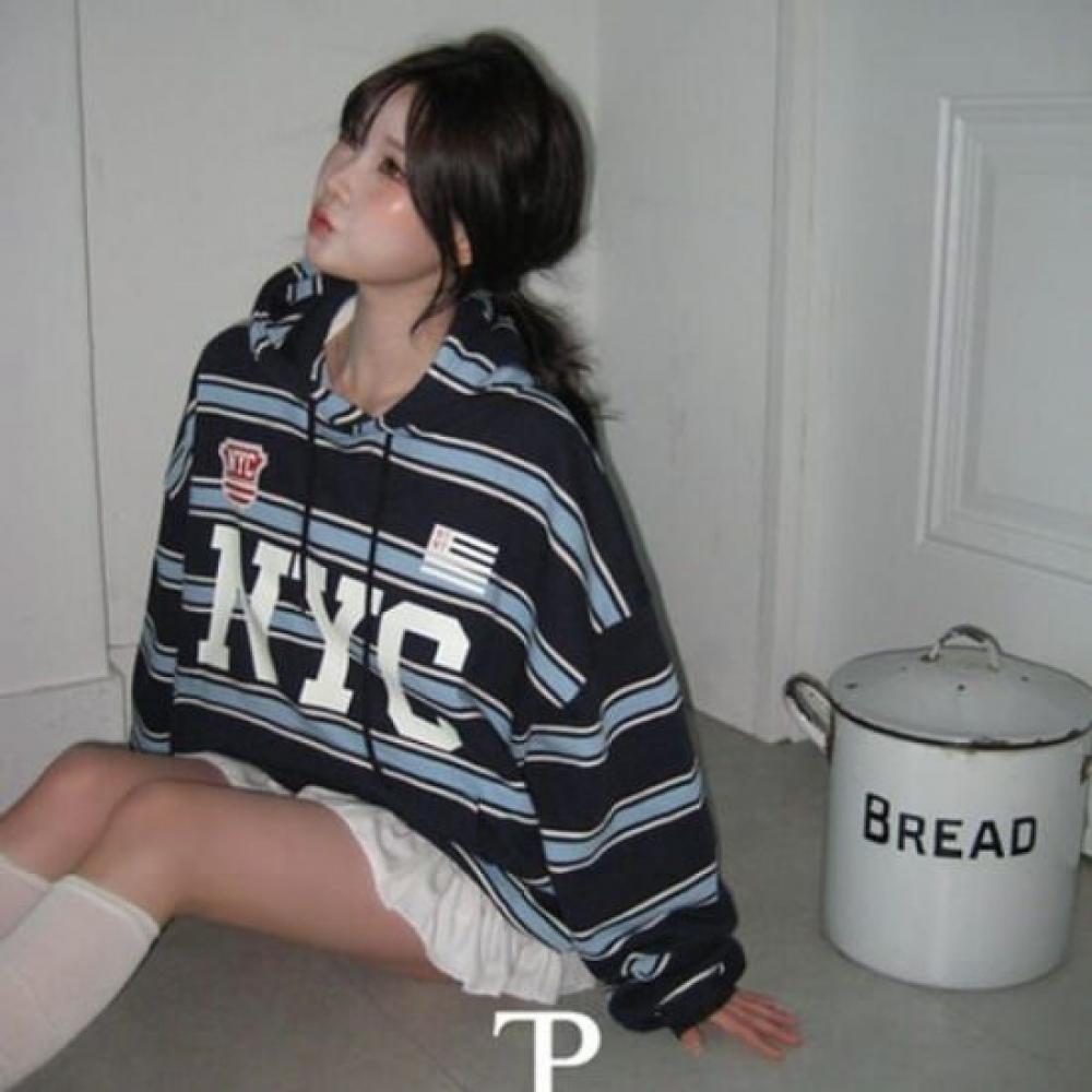 The Pink Oversized Stripe Printing Hoodie