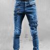 Men Jeans Solid Color Ripped Holes Frayed Gradient Washed Trousers