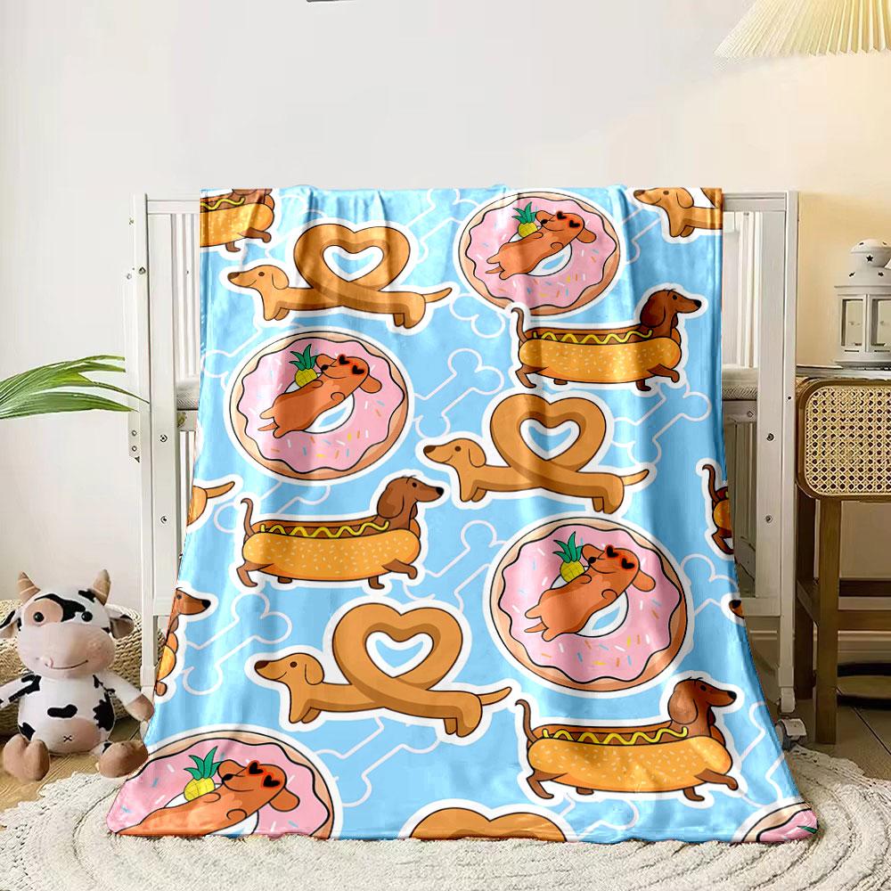 Dachshund Donut Hotdog Blanket Bedroom Blanket for Livingroom Couch Lunch Break Soft Throw for Friend's Festival Gift