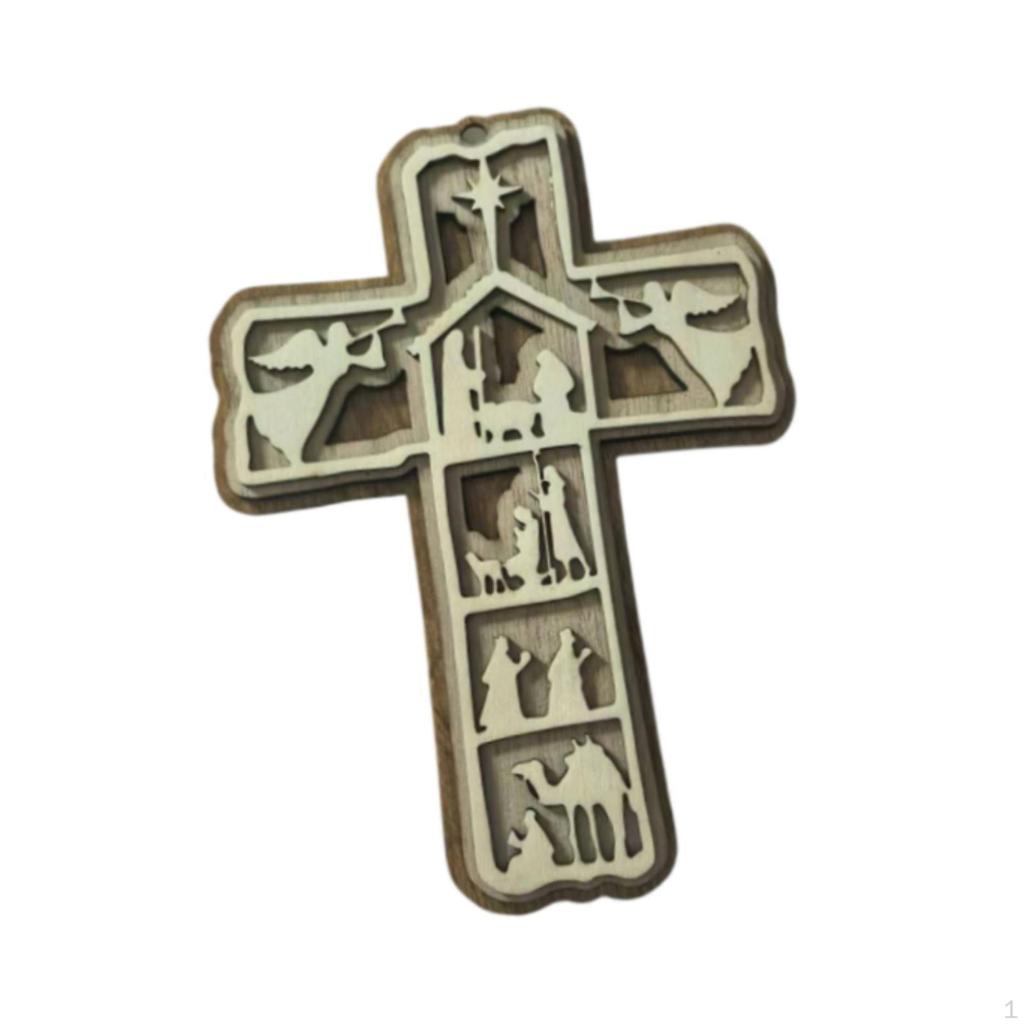 Christmas Tree Cross Decoration Hanging Pendant Decorative Indoor Gifts Wood Ornament Party