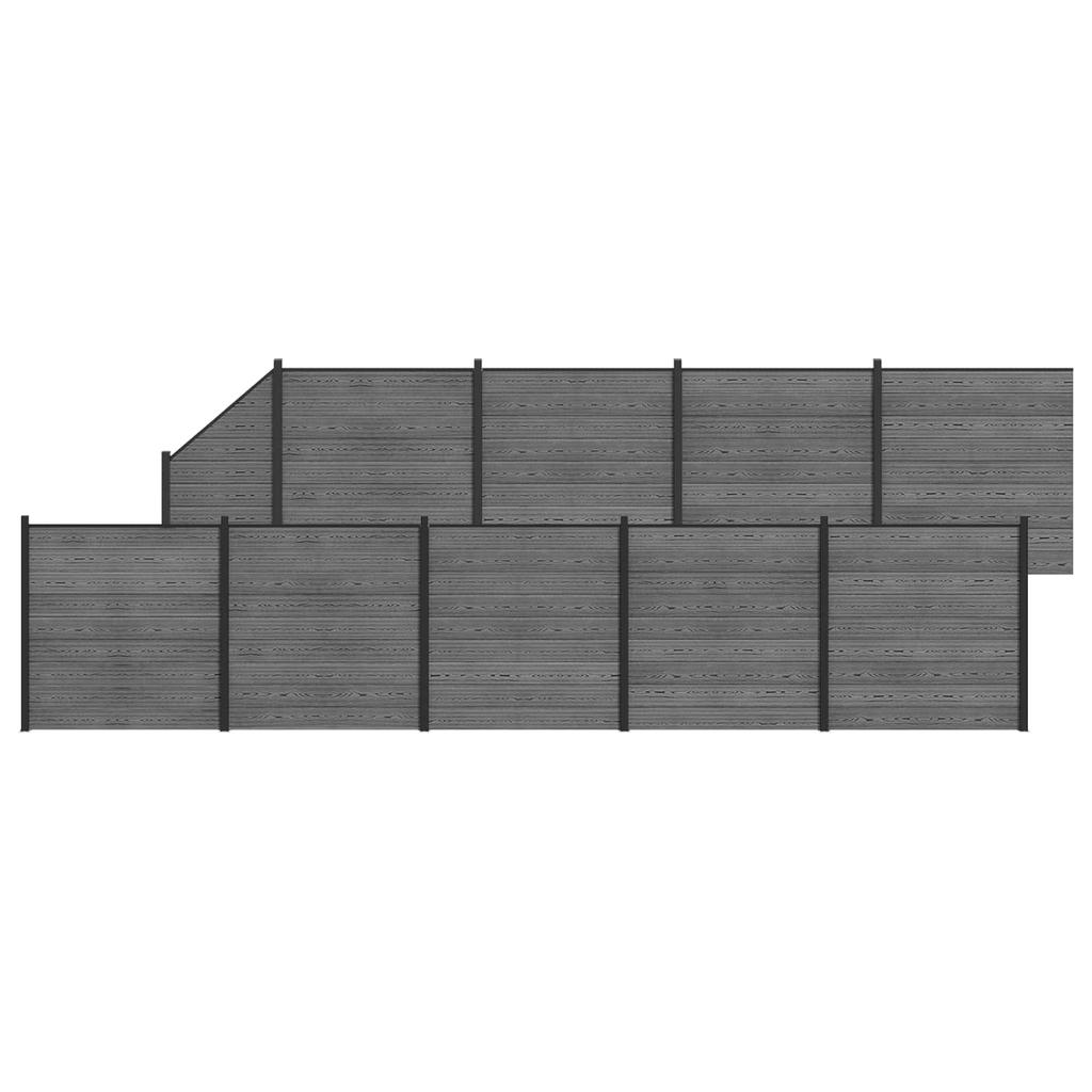Fence Panel Set 10 Pcs WPC and Aluminum Gray