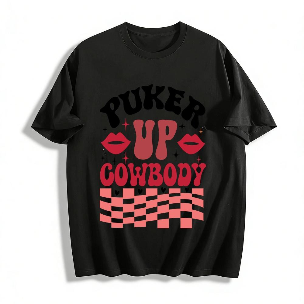 Pucker Up Cowboy Western Retro Fun Print Casual Top Pure cotton T-shirt XXS