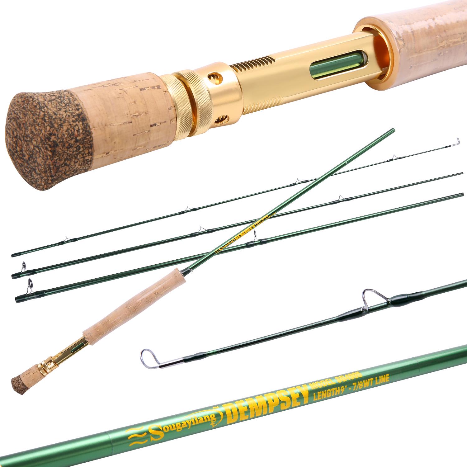 Sougayilang Combo canna da pesca a mosca con canna da mosca leggera e portatile e mulinello a mosca, pacchetto completo di avviamento per pesca a mosca (dorato-7/8