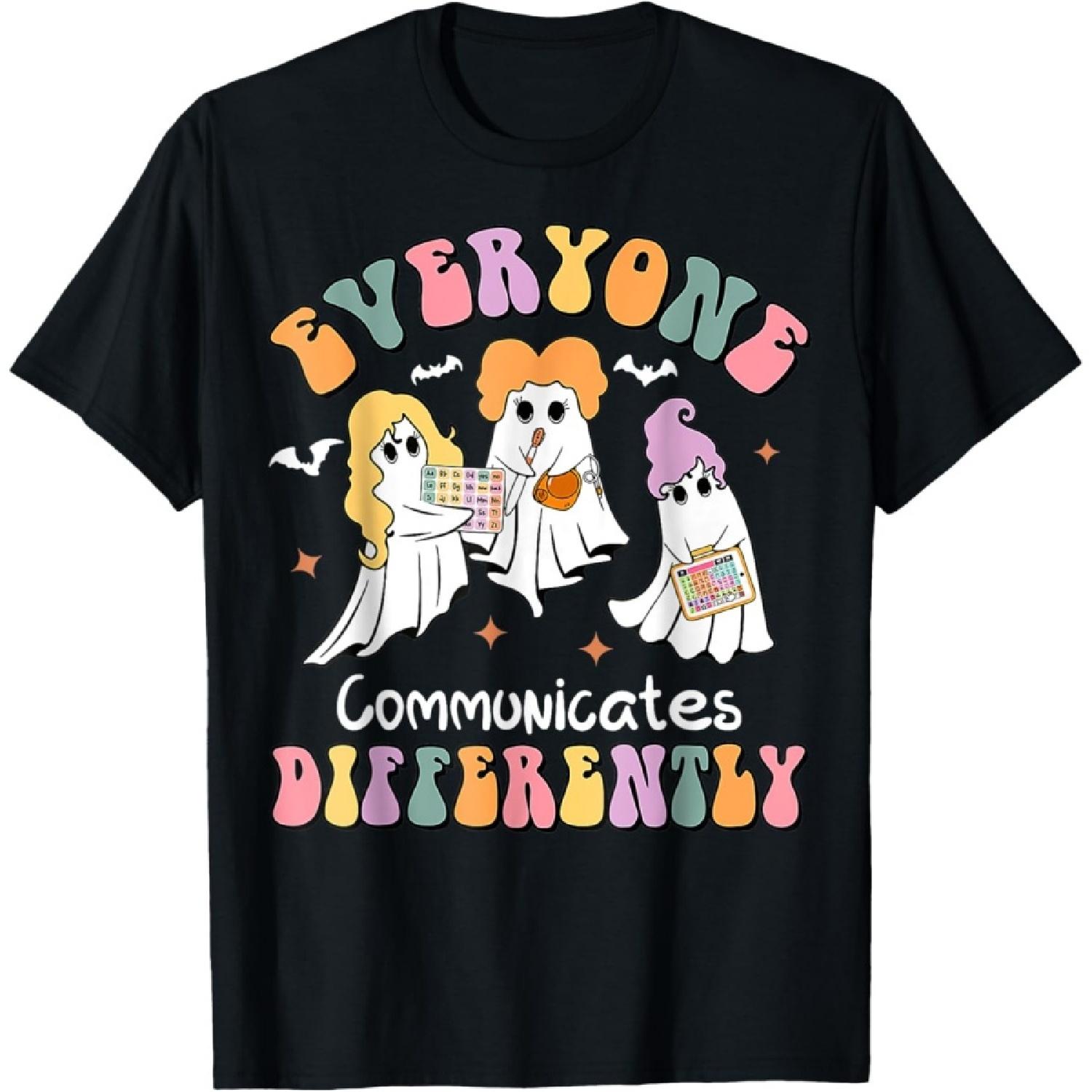 Everyone Communicates Differently Halloween Autism Teacher T-Shirt S