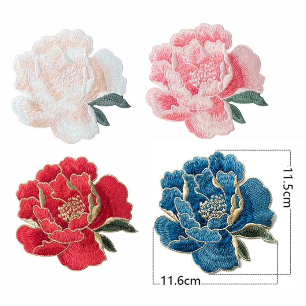 Chinese Style Peony Flower Embroidered Patches Sew on Clothes Patches Clothing Applique  Sewing