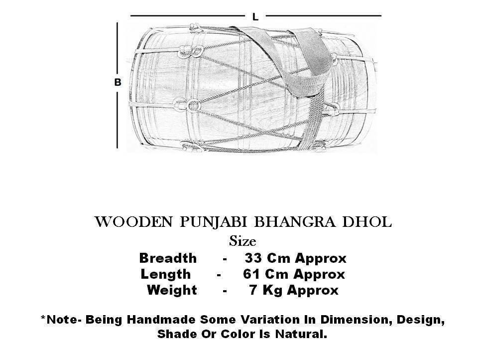 Folk Musical Instrument Punjabi Bhangra Dhol in Rosewood Sheesham with Bag – Traditional Indian Wedding Drum
