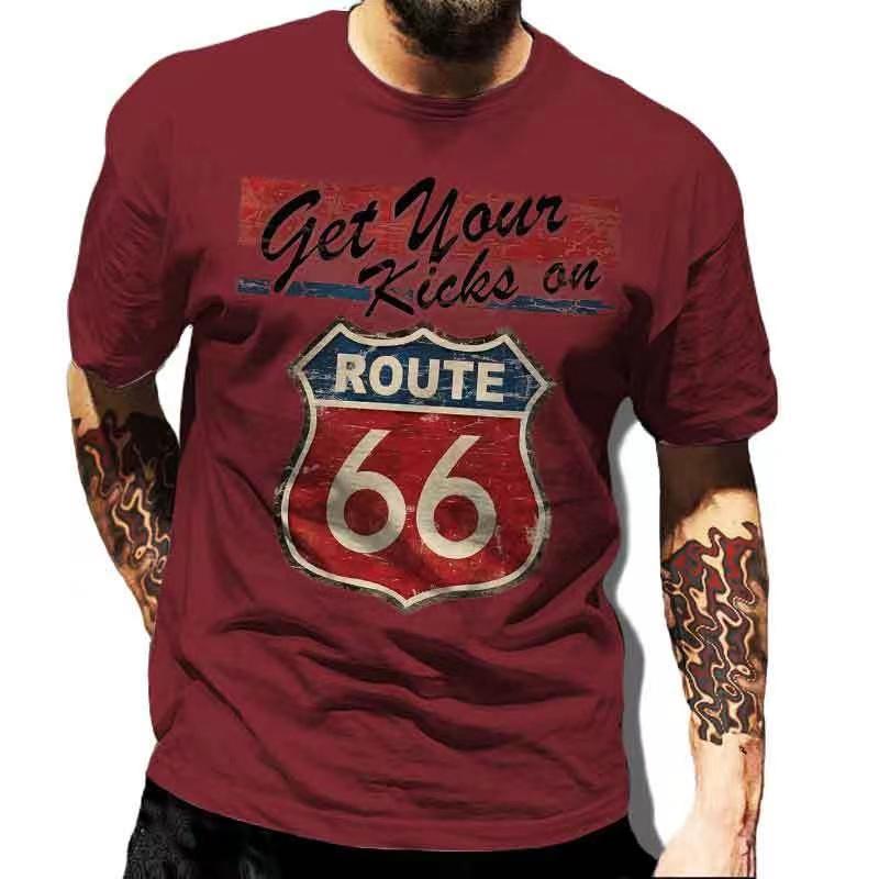Summer T-Shirts for Men Short Sleeved Vintage Clothes Route 66 Graphic Top Casual O Neck Tee Oversized 3D Print T Shirt Pullover