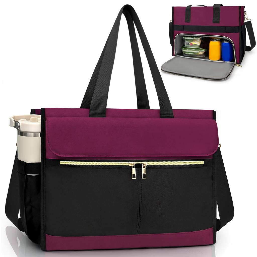 Oxford Lunch Bag for Women, Laptop Compartment, Large Insulated Tote Bag with Side Pockets for Nurses Teachers Outdoor Activitie