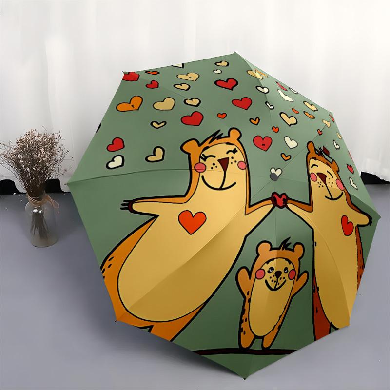 1pc Love Family Cartoon Automatic Open/Close Umbrella with Folding feature Compact Travel Umbrella, Lightweight design, for Commuting038