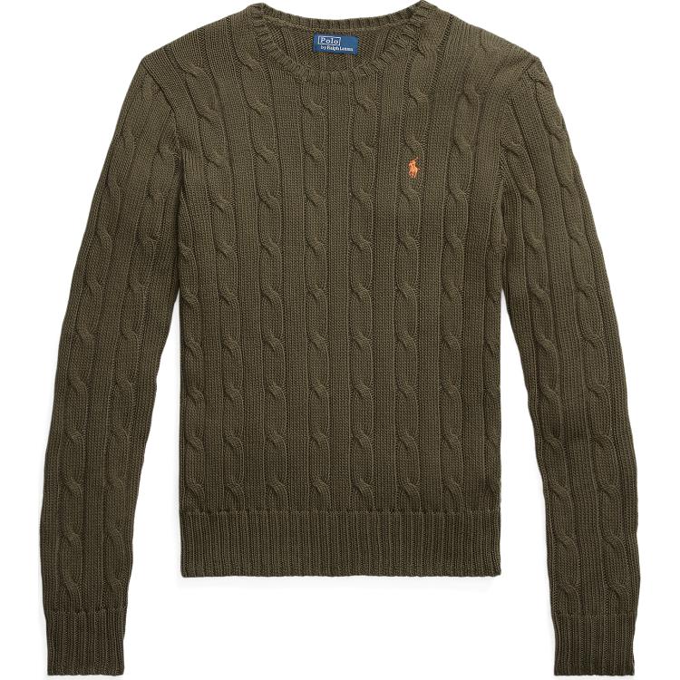 

Polo Ralph Lauren Однотонный приталенный свитер из хлопка с кабельной вязкой и длинным рукавом Женский свитер оливково-зеленый WMPOSWENC021169-300 M