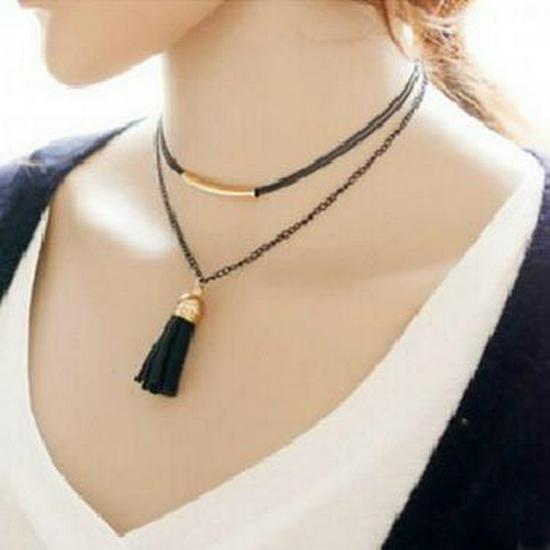 Elegant Multi-layer Clavicle Chain Tassel Pendant Choker Necklace for Women C277