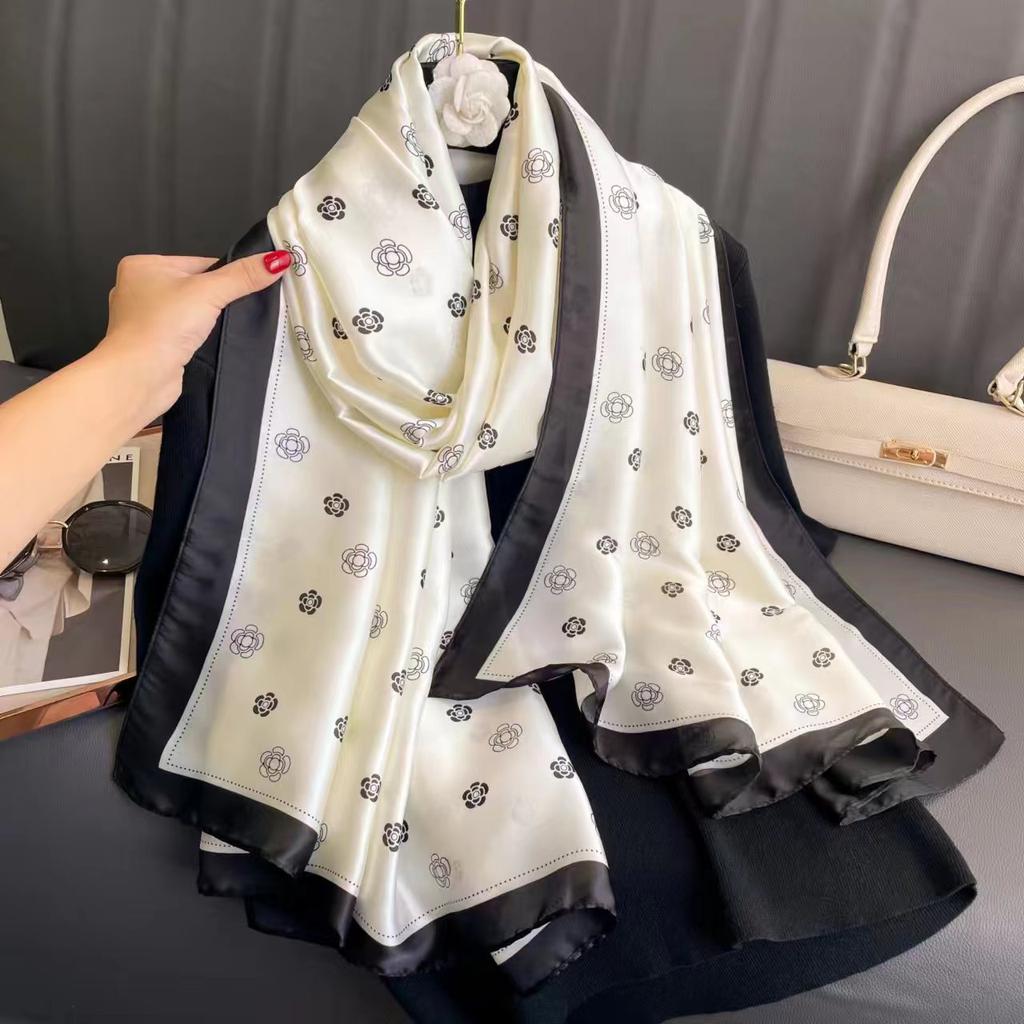 Silk scarf female spring and autumn fashion printing simulation silk temperament sarong thin section shawl scarf