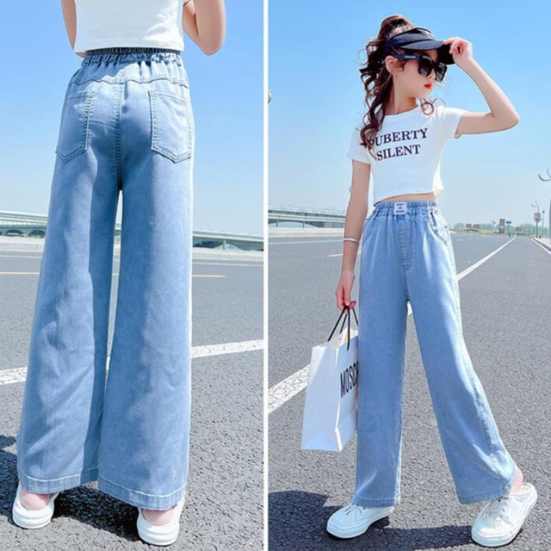 

Джинсы для девочек, летние тонкие широкие брюки, дышащие детские джинсовые брюки, детские брюки