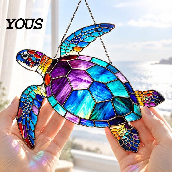 Schildkröte Ornament Sonnensammler, Acryl Fenster Hängeornament, Falsches Buntglas Friedliche Ozean Atmosphäre Dekoration Küsten für Liebhaber, Garten Weihnachten