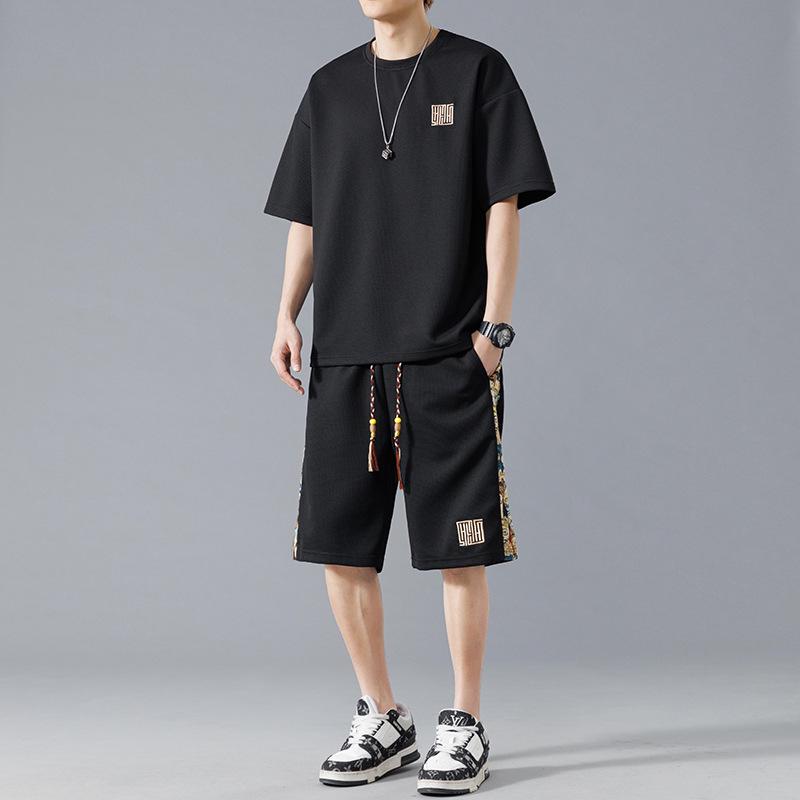 Men's Trendy Waffle Weave Sports Suit: Breathable Short Sleeve & Loose Fit Shorts Two-Piece Set