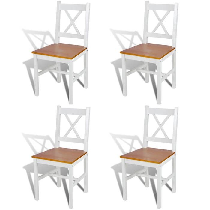 4 Pcs Dining Chair In White and Natural Wood 241513