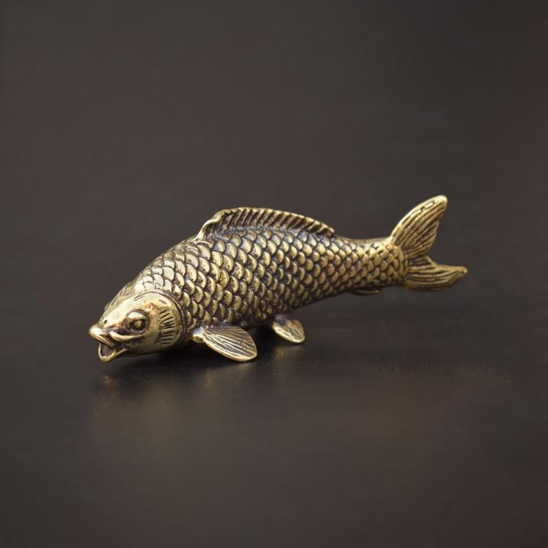 Retro Brass Carp Fish Figurine Miniature Tea Table Pet Small Ornament Copper Animal Feng Shui Crafts Home Decoration Accessories