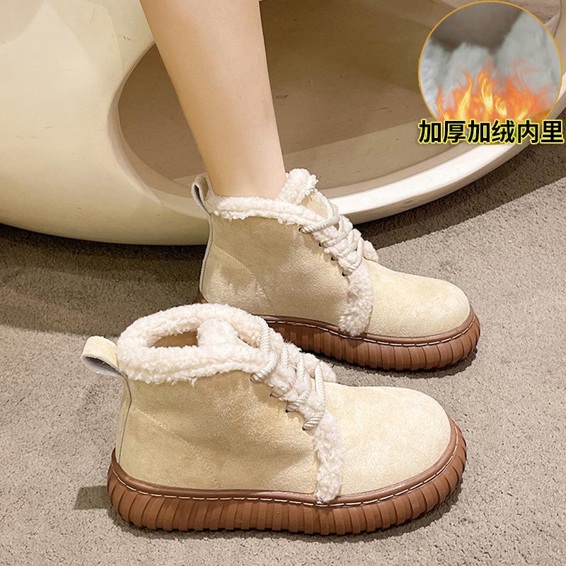 

Wear velvet thickened non-slip cotton shoes for women 2025 new autumn and winter warm and antifreeze thick-soled snow boots for women in winter 40 бежевый