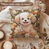 Bichon Frise Pillow Covers 18x18 inches, Vintage Floral Dog Throw Pillow Covers, Gifts for Dog Lover, Farmhouse Botanical Style Decorative