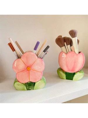 1pc Tulip Ceramic Pen Holder Makeup Brush Storage Jar Ceramic Desk Decoration  Office Desk Storage Box Stationery Storage