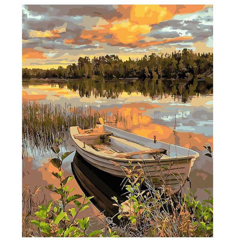 

MF735 Цифровая картина маслом Акварель Ручная роспись Сумерки Лодка Натюрморт Живопись Цифровой комплект Украшение гостиной Картина Рождественский подарок