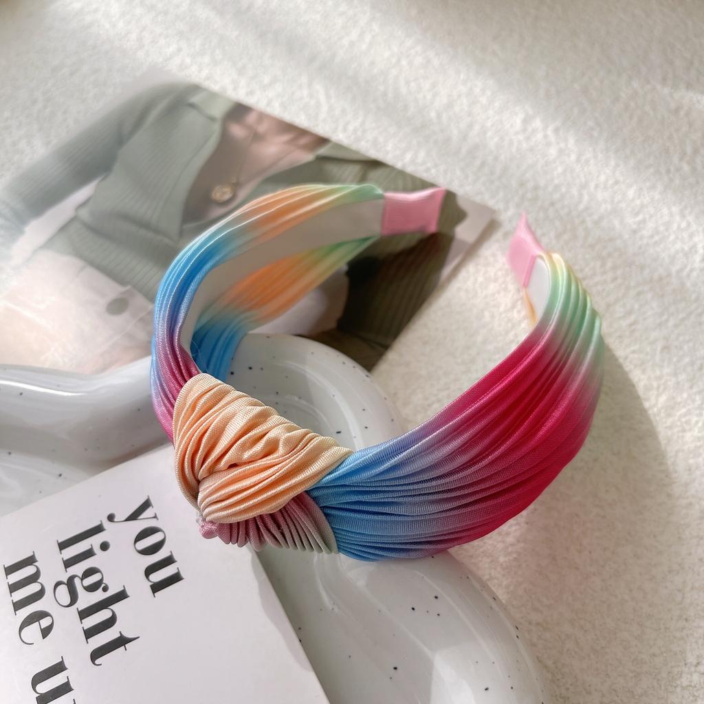 New European and American Style Tie-dye Knot Cross Hairband Striped Wide Headband Pleated Hair Scrunchies Women Hair Accessories