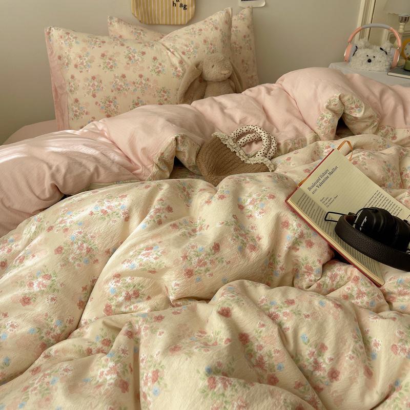 A-Typ Doppelgarn Vierteiliges Heimtextil Bettwäscheset Cartoon Bettlaken Bettbezug Studentenwohnheim Dreiteiliges Bettwäscheset