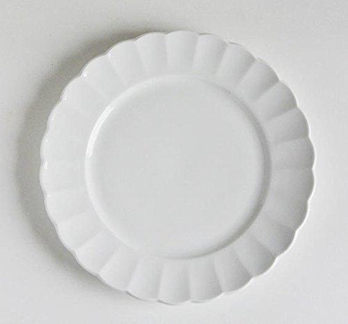 Set of 5 White Dinnerware: Floral-Shaped, Shatter-Resistant Porcelain TIARA Pure White Ruffle Cake and Salad Plates, 19cm