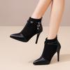 Autumn and winter new short boots women's large size stiletto fashion versatile pointed Martin bare boots ins tide