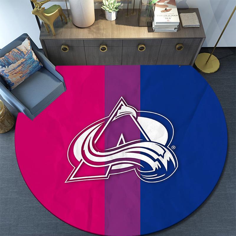 Colorado Avalanche Round Area Rug,Carpet Rug for Living Room Bedroom Sofa Playroom Decor,Non-slip Floor Mat