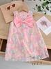 Korean Girls' Summer Princess Dress with Large Bow and Floral Design