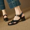 Krazing Pot Cow Skin Hollow Decoration Thick Heels Peep Toe Party Summer Size 41 Gladiator Superstar Women Sandals