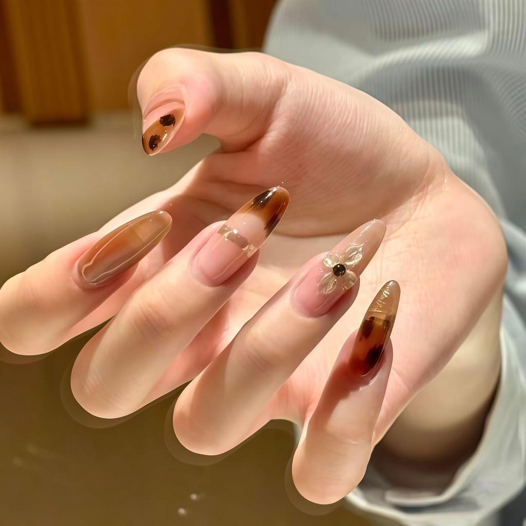 Wearable Leopard Print 3D Gold Foil Flower Nail Stickers - French Manicure Tips
