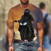 Round Neck 3D Motorcycle Printed Fashionable Casual Short Sleeved Men's T-shirts - Soft Medium Stretch Polyester Fabric Summer Relaxed Fit Clothing