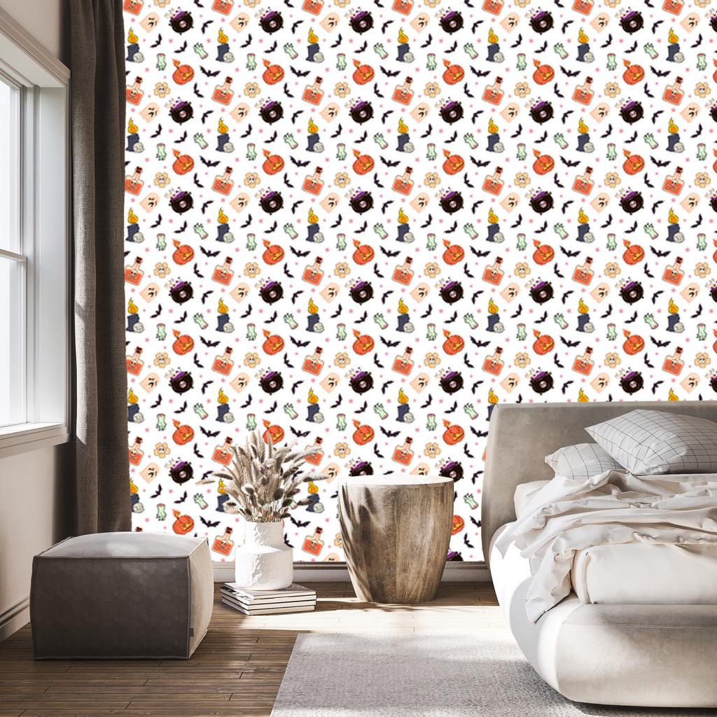 Halloween wallpaper white, light gray and peach 50x1000