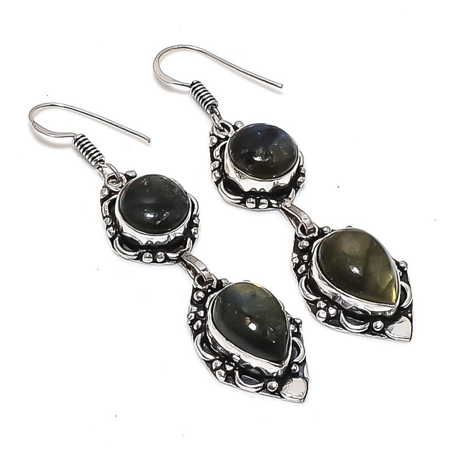 Labradorite Gemstone 925 Sterling Silver Jewelry Earring 2.44"