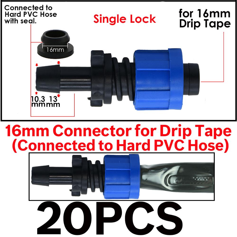 16mm 5/8" Drip Irrigation Tape Shut-Off Valve End Plug Connector Thread Lock Garden Watering System Greenyhouse to PVC Hard Pipe