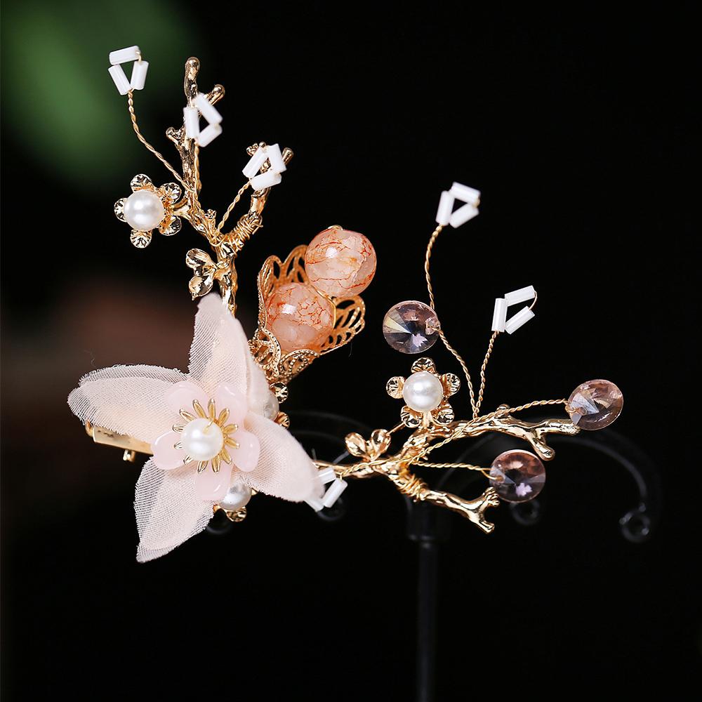 Hair Clips Chinese Handmade Flower Tassel Long Hair Comb Headwear Sets Hanfu Hair Stick Earrings