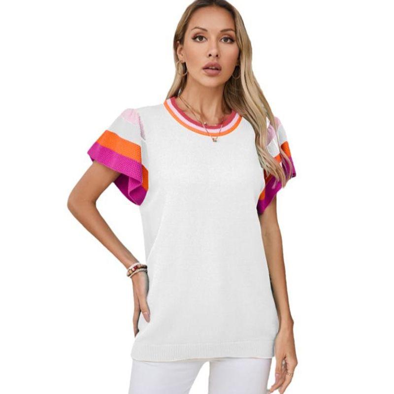 

2024 Summer New Arrival Pullover round Neck Short Sleeve Knitting Tops Fashion Loose Casual Breathable Three-Quarter Sleeve Sweater Women White P1 XL code fits (70.00 kg-75.00 kg