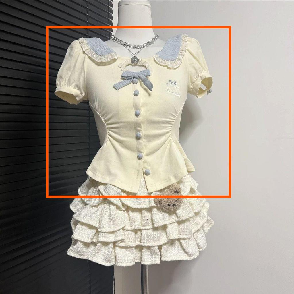 Girls Summer Korean Short Sleeve Dress Set with Peter Pan Collar and Tiered Skirt