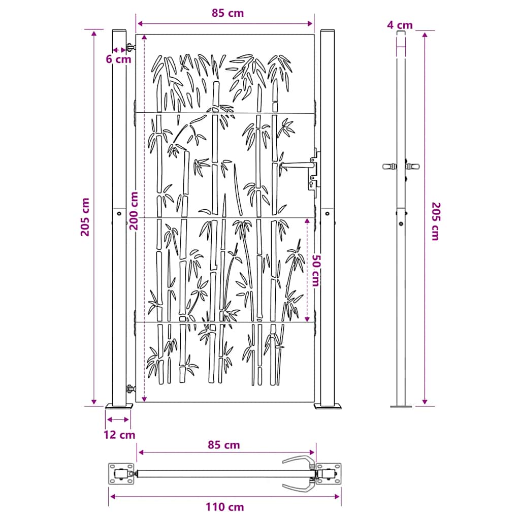 Gartentor 100x200 cm Cortenstahl Bambus Design