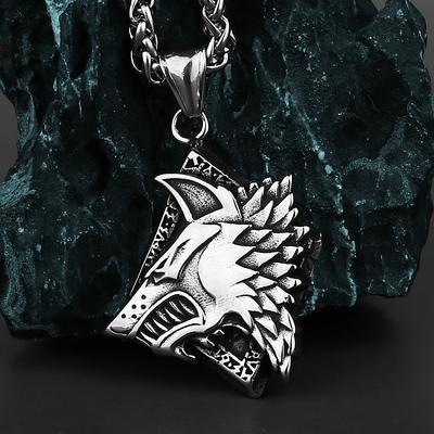 Pendentif Tête de Loup Viking Geri Freki Collier en Acier Inoxydable Amulette pour Homme Bijoux Cadeau Scandinave Norrois