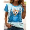 Summer Round Neck Cute Cat Pattern 3D Print Top Fashionable Casual Short Sleeved Women's T-shirts