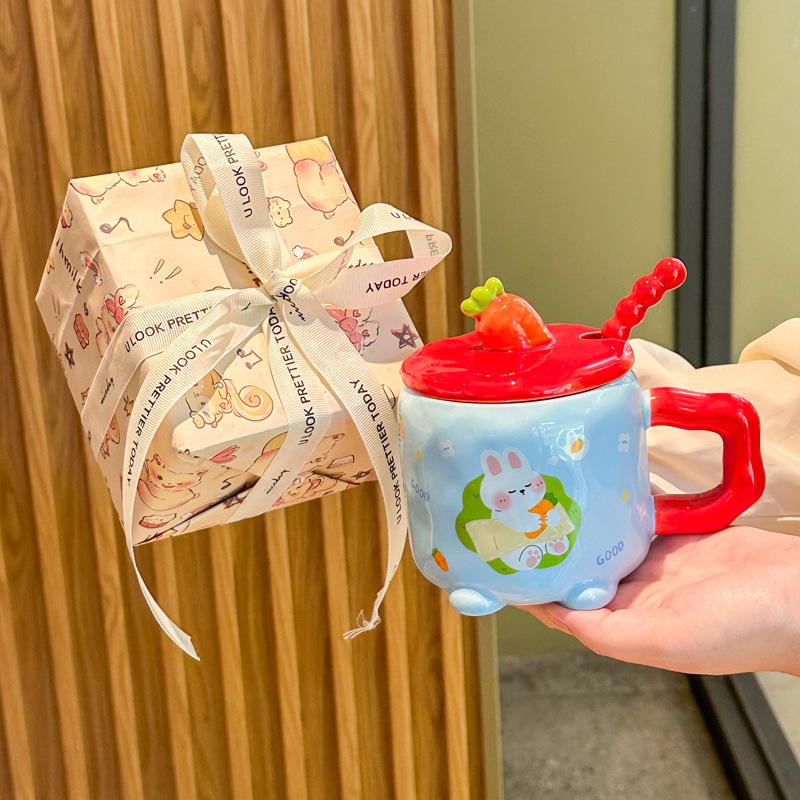 Girl's Heart High-value Birthday Gift Cute Radish Rabbit Ceramic Mug for Girlfriends and Sisters Souvenir Gifts