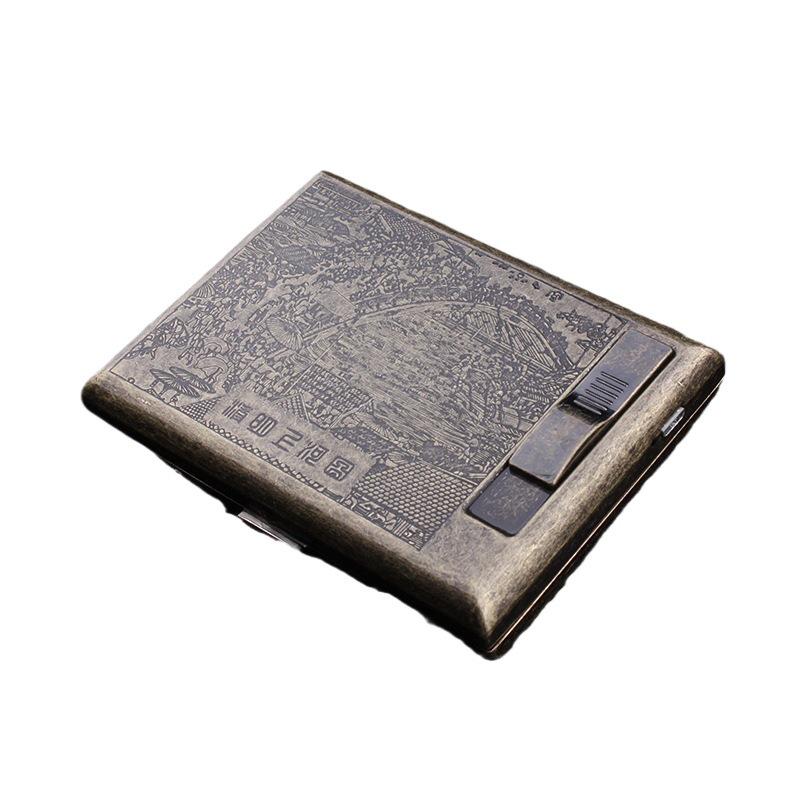 Noble Pie GP9029 Bronze Floral Multifunctional Cigarette Case & USB Lighter (Holds 20 Cigarettes)