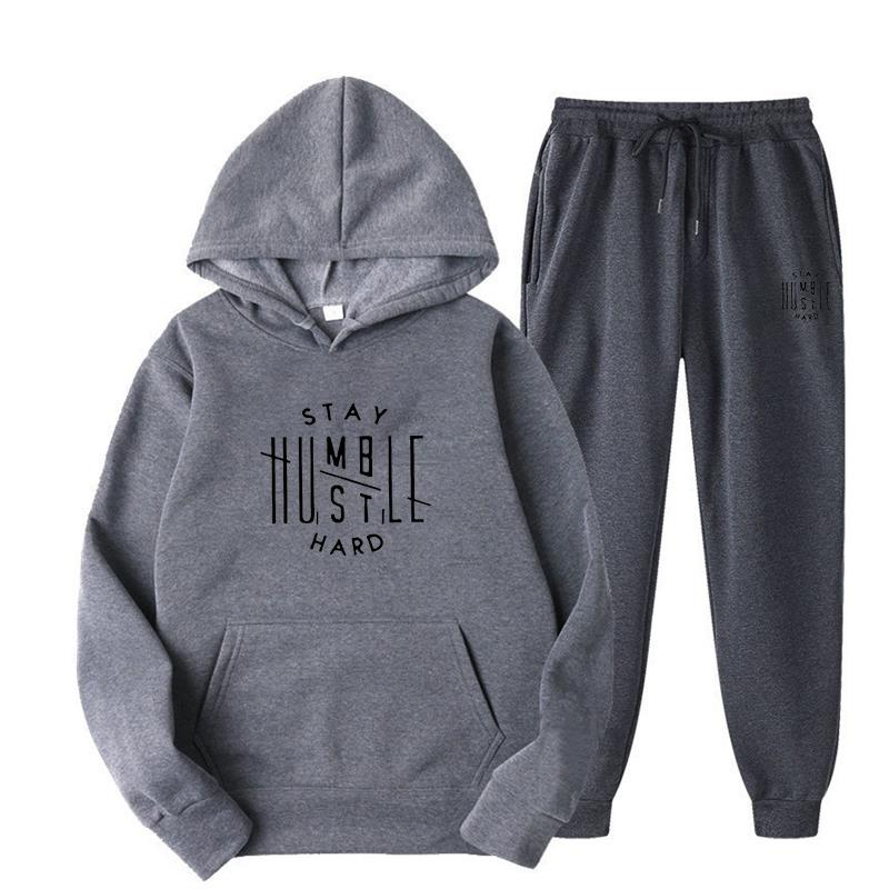 Simple Design Men's Letter Pattern Printed Hoodie Set Pure Cotton Comfortable Loose Casual Pocket Hoodie+Sweatpants