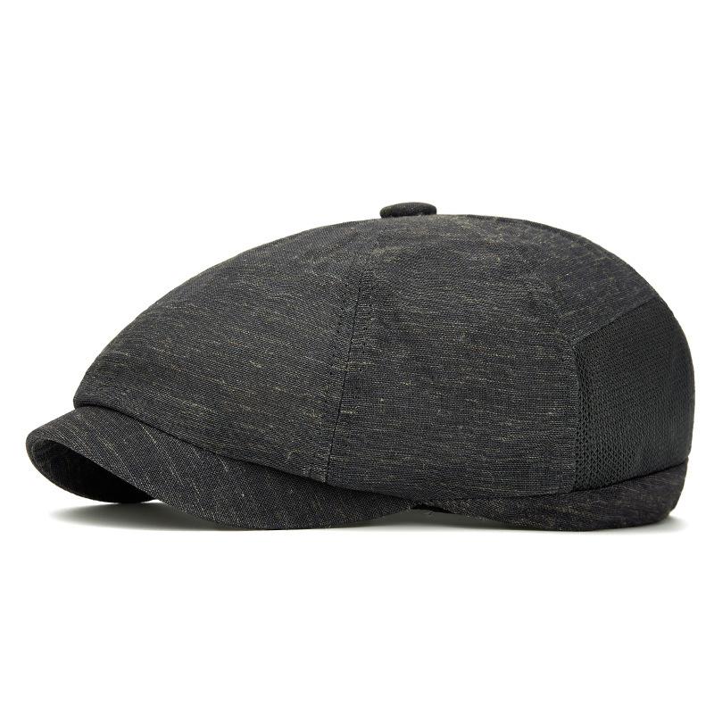 Spring Summer Men s Octagonal Cap Mesh Breathable Cap Retro Beret чёрный