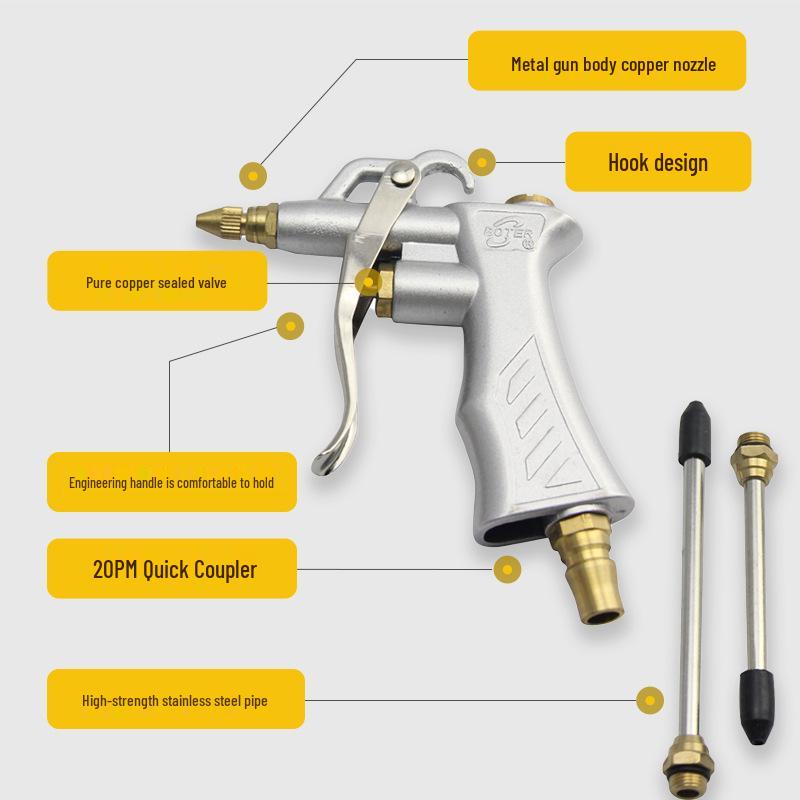 Pneumatic Blow Gun BT-168, Aluminum Alloy High Pressure Dust Removal Tool with Copper Nozzle.